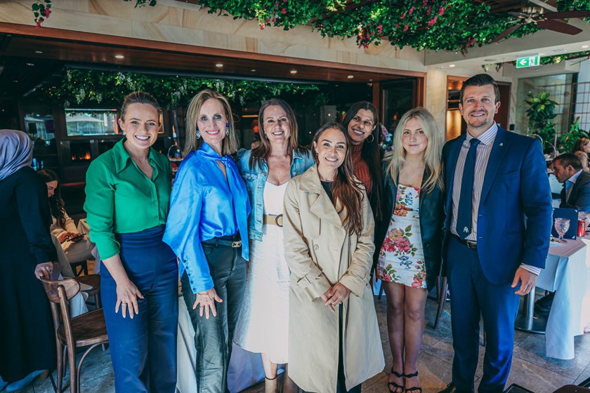 Kerry-Anne was joined by a number of special guest panellists, and MC and Rugby League commentator and reporter Emma Lawrence to speak at the 'Gin and High tea' event.
L-R: Emma Lawrence, Kerry-Anne Johnston, Monique Goodwin, Kim Ciraldo, Dianne Kiraz, Charlotte Driussi and Aaron Warburton.