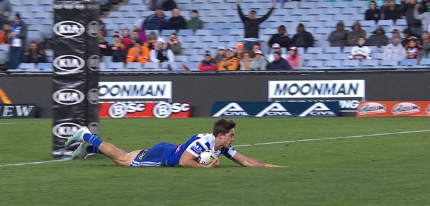Meaney intercepts a Marshall pass and runs 90 metres
