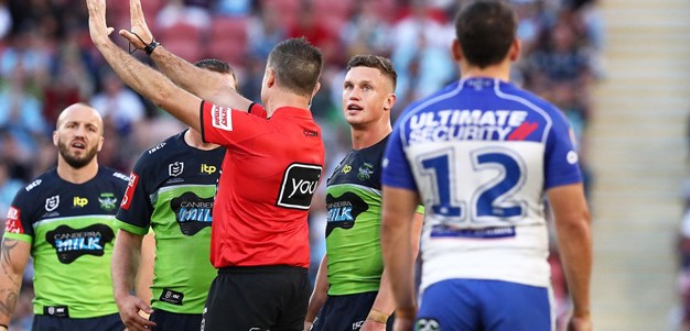 Wighton on report and sent to sin bin for tackle on Elliott