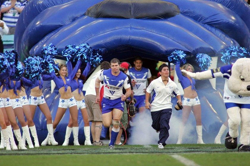 Andrew Ryan leads the Bulldogs out on to ANZ Stadium during his playing days at the club.
