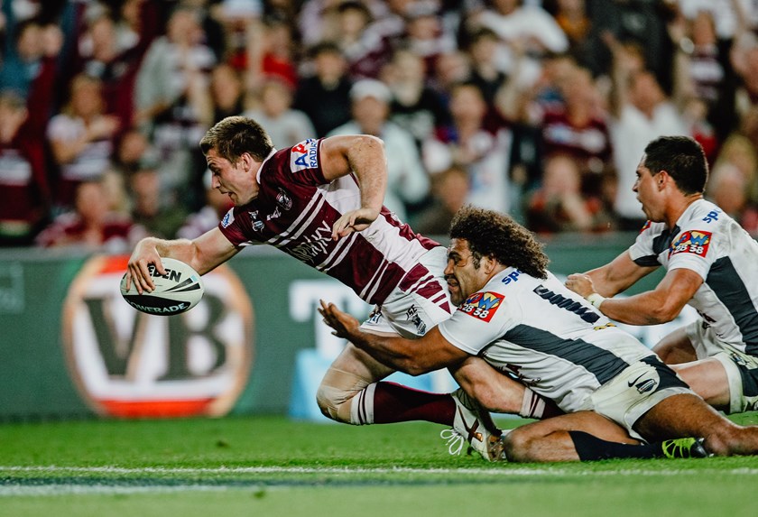 Foran scores a try in Manly's 2011 preliminary final win over the Brisbane Broncos and plays a huge part in the Sea Eagles' premiership win.