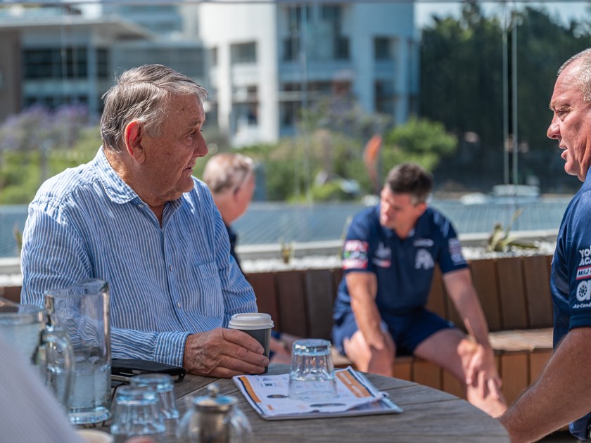 The multimillion, multi-year deal was formalised during a special visit to Hotel Group’s venue, ‘The Locker Room’ on Wednesday, where Bulldogs’ Football General Manager Phil Gould, Head Coach Cameron Ciraldo, and members of the Canterbury-Bankstown Bulldogs alumni met with Arthur Laundy and son Craig.