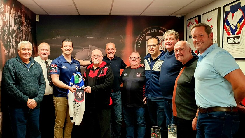 Bulldogs CEO Aaron Warburton along with Chairman John Khoury and Thatto Heath Crusader representatives in the UK in November 2022.