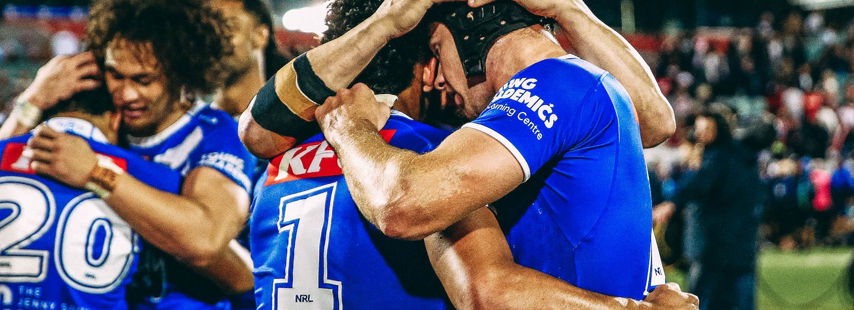 The Bulldogs 2023 home and away jerseys adorn the Jenny Souris Foundation logo.