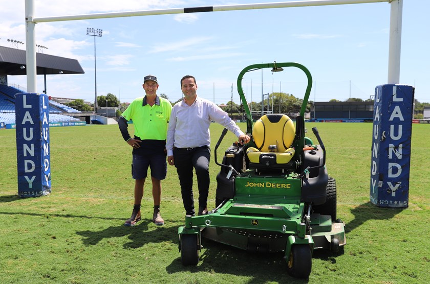 Greenkeeper Lee Best together with Canterbury-Bankstown Mayor Bilal El-Hayek at Belmore Sports Ground.