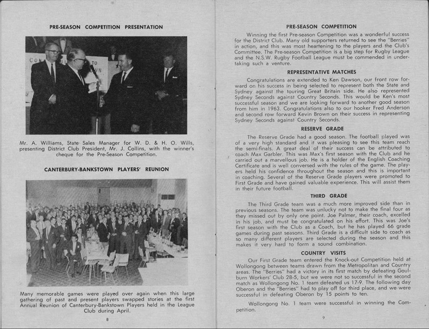 Pre-Season Champions: An insert from the Club's 1962 Annual Report following the side's Pre-Season Competition victory. Note that despite accepting a cheque, no prize amount was disclosed. 